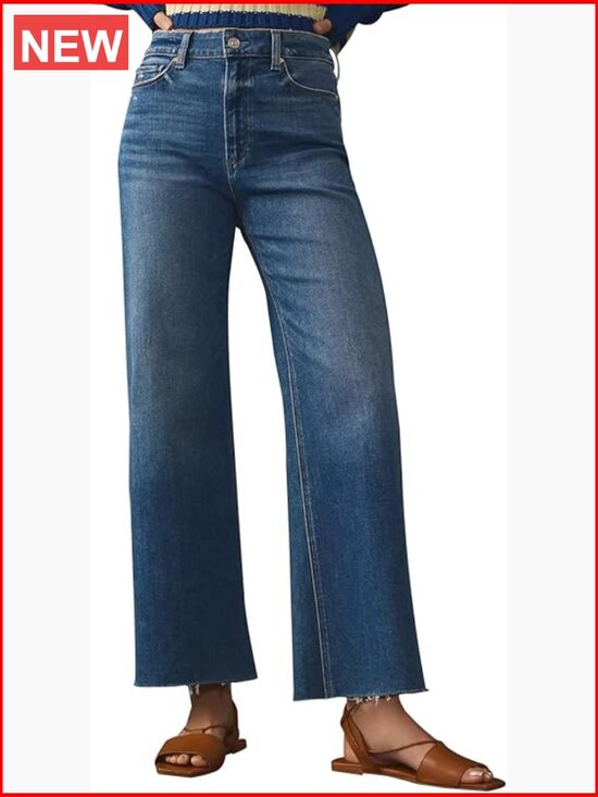 Denim - Stretchy Wide Leg High Waist Straight Leg Jeans for Women